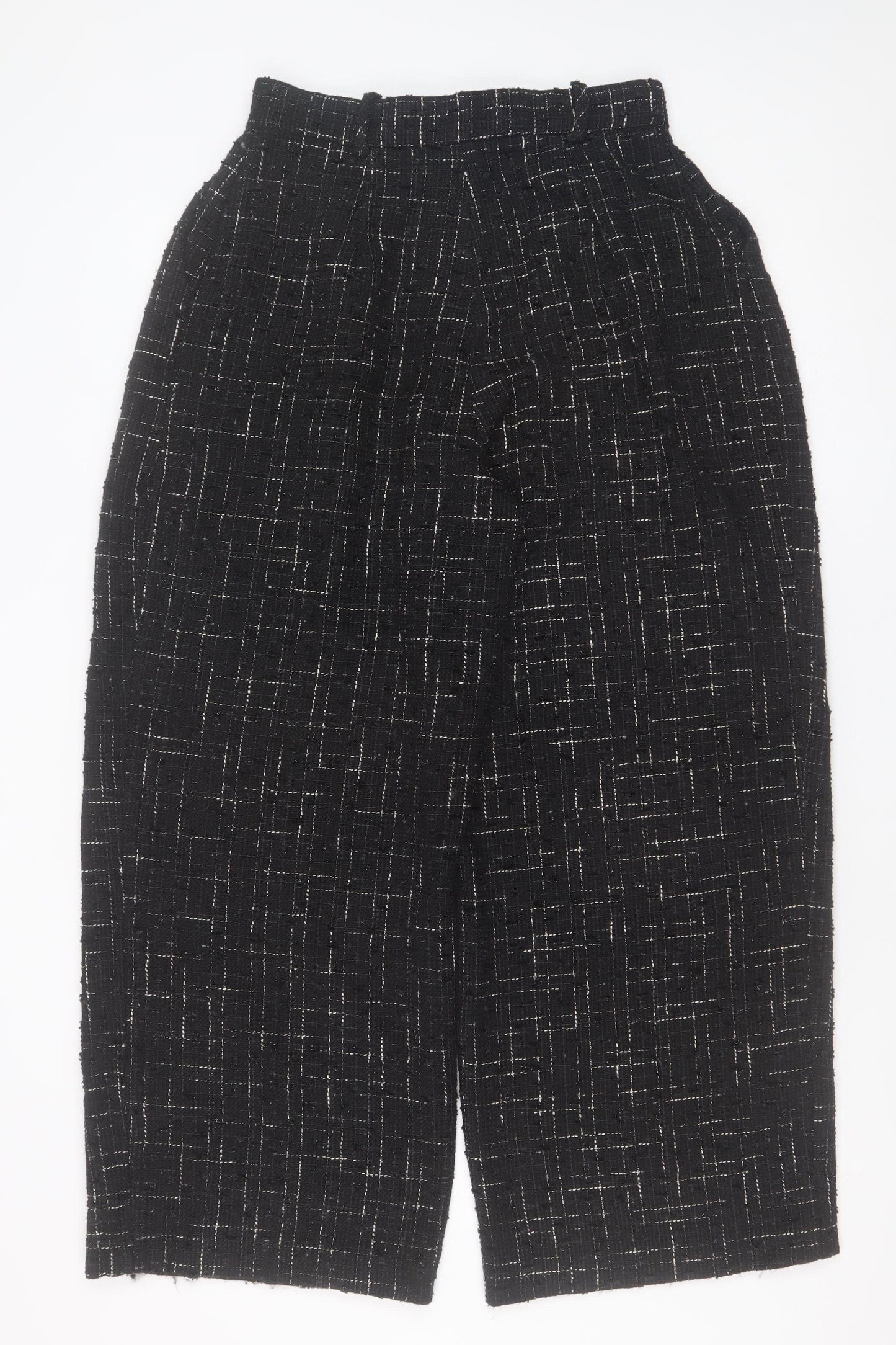 ASOS DESIGN Womens Black Tweed Wide-Leg High Waist Trousers UK 10