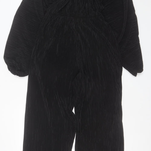 Boohoo Womens Black Pleated Wide-Leg Jumpsuit Size 12