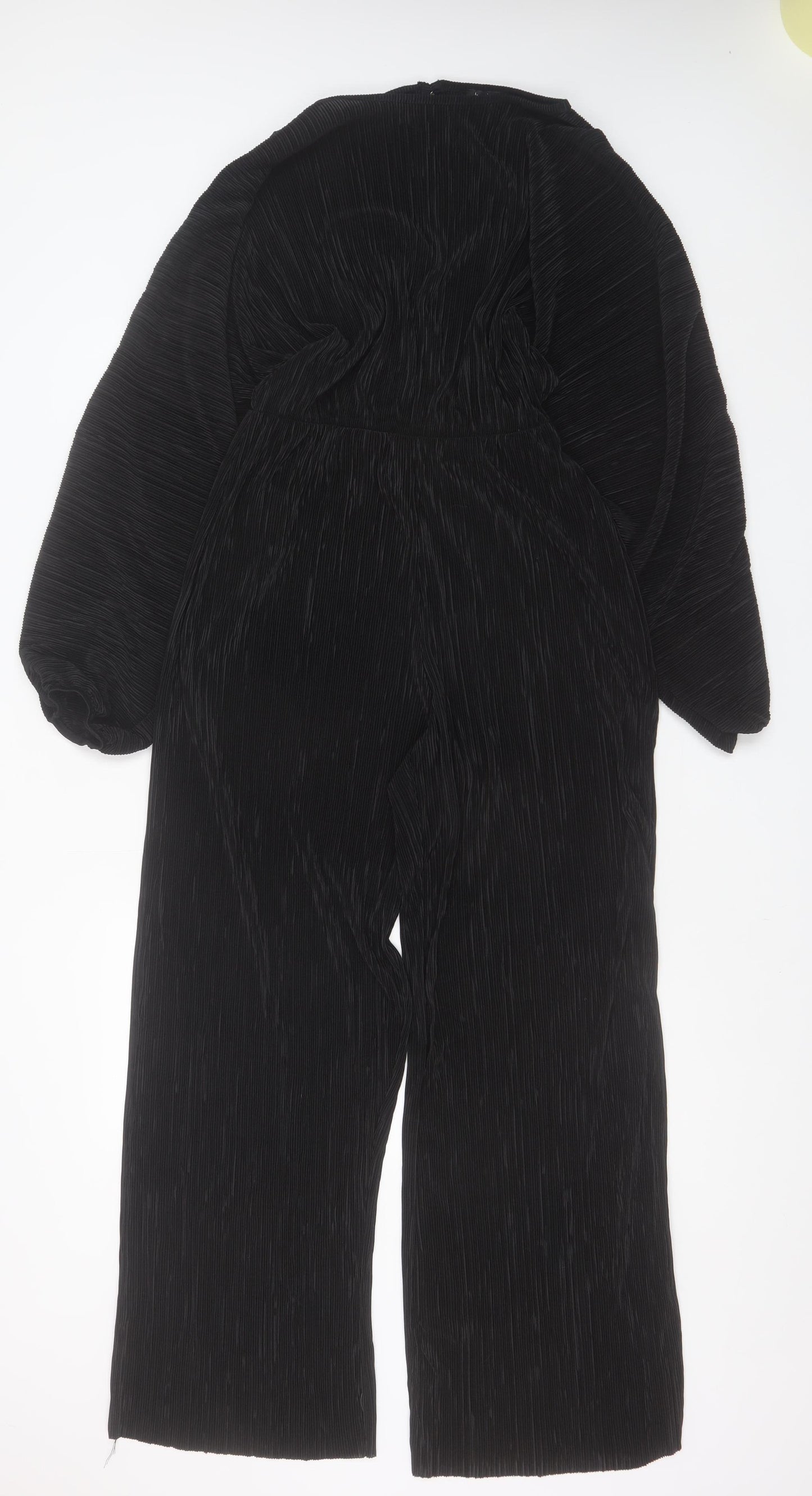 Boohoo Womens Black Pleated Wide-Leg Jumpsuit Size 12