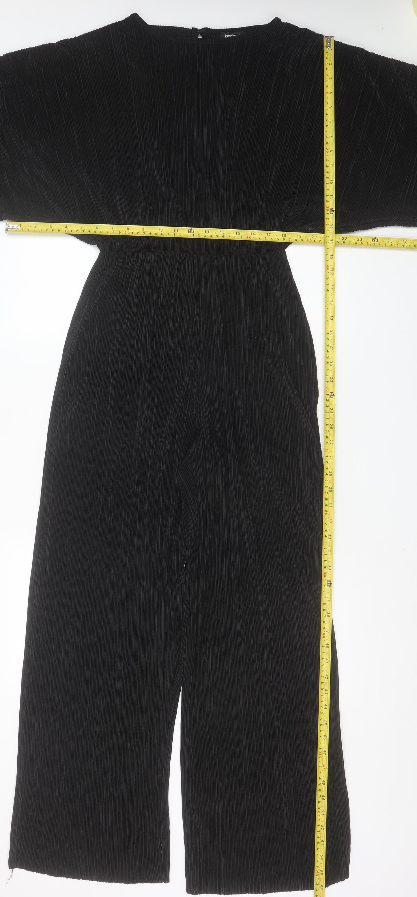 Boohoo Womens Black Pleated Wide-Leg Jumpsuit Size 12