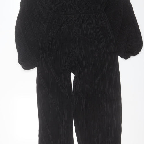 Boohoo Womens Black Pleated Wide-Leg Jumpsuit Size 12