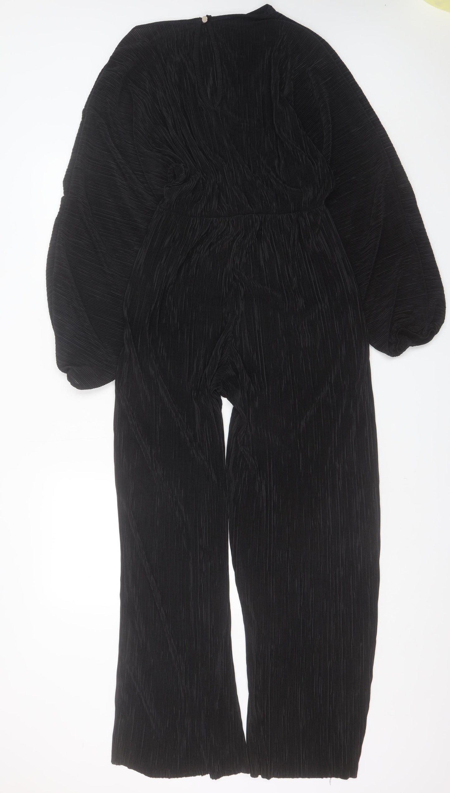 Boohoo Womens Black Pleated Wide-Leg Jumpsuit Size 12