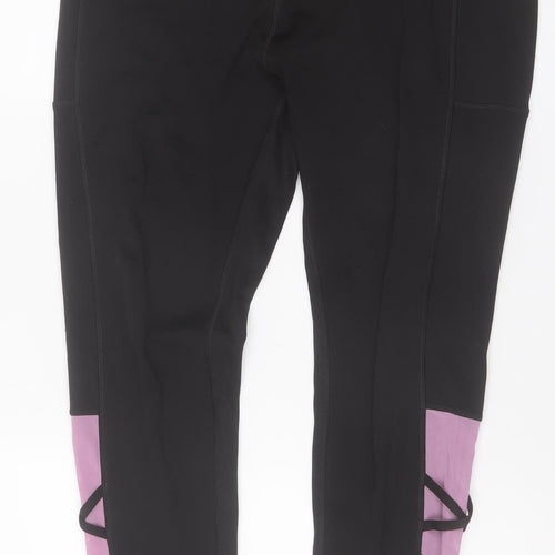 Pop Fit Women’s Black XL High Rise Ankle Leggings with Lace Up Detail