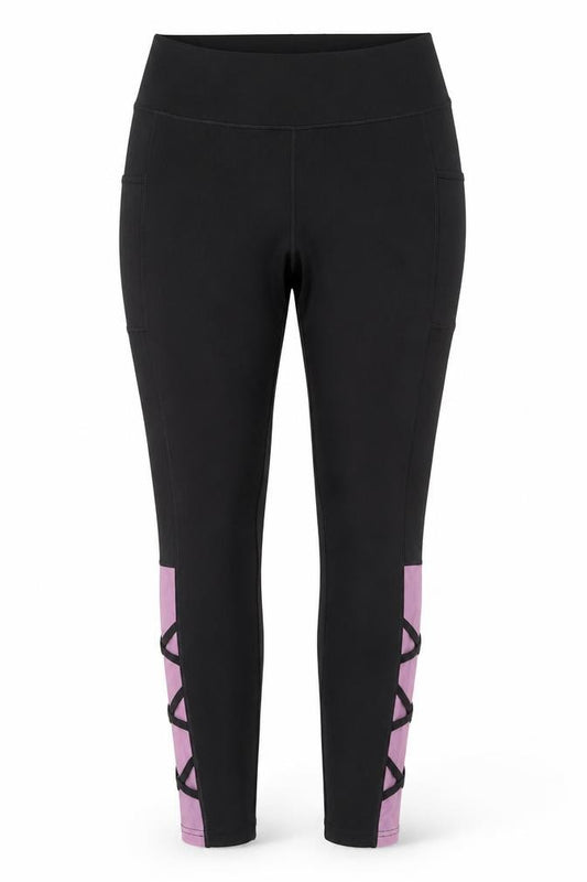 Pop Fit Women’s Black XL High Rise Ankle Leggings with Lace Up Detail