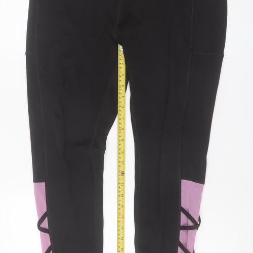 Pop Fit Women’s Black XL High Rise Ankle Leggings with Lace Up Detail