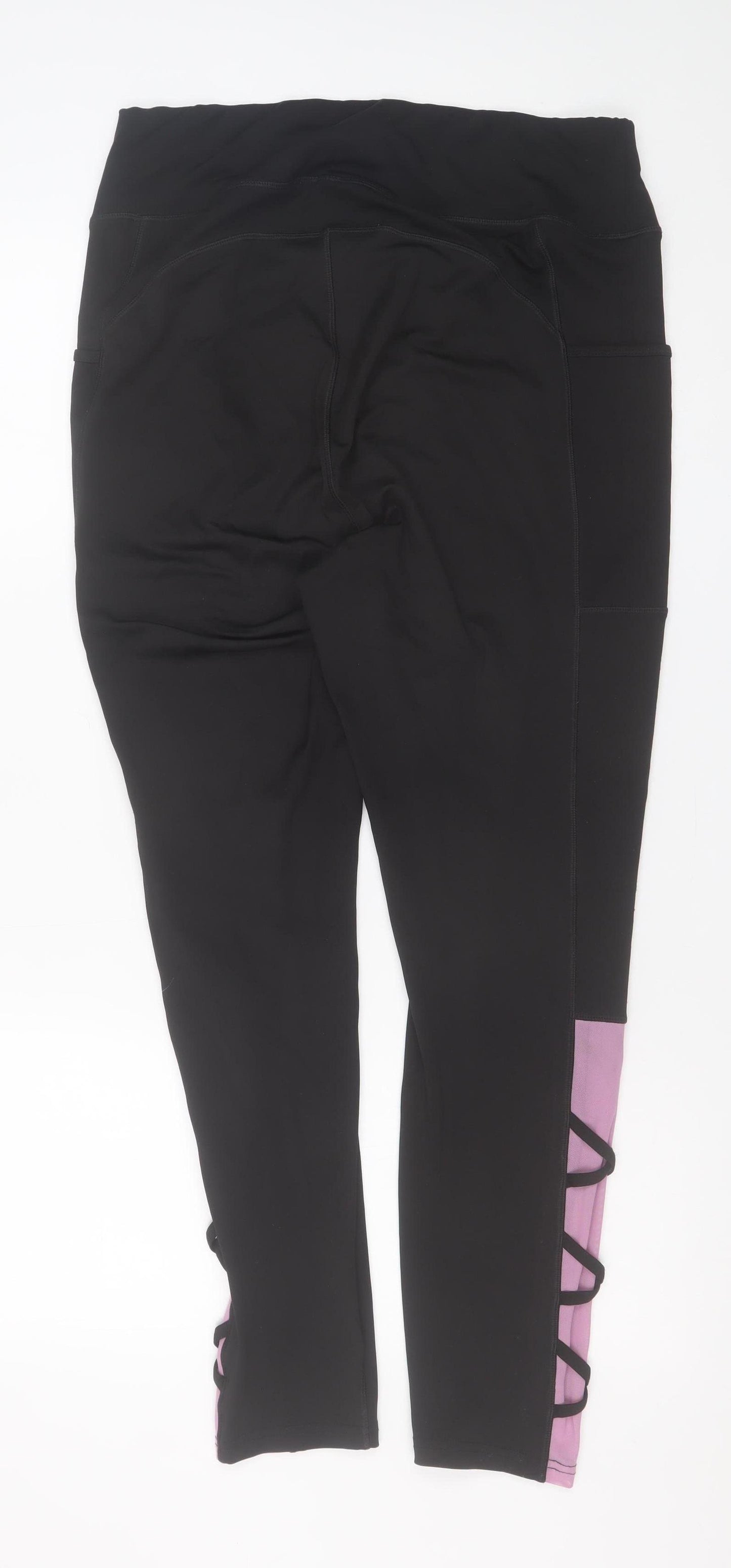 Pop Fit Women’s Black XL High Rise Ankle Leggings with Lace Up Detail