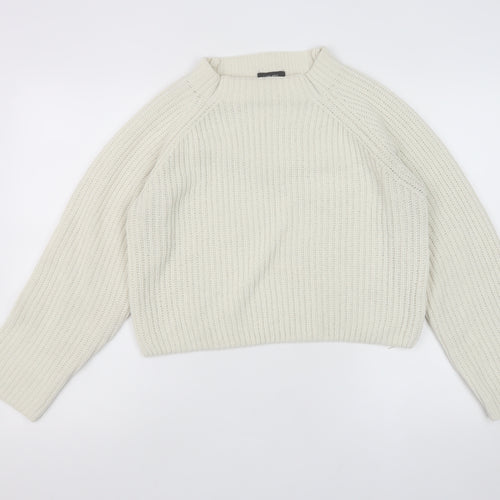 Love Tree Women Ivory Chunky-Knit High Neck Pullover Jumper M