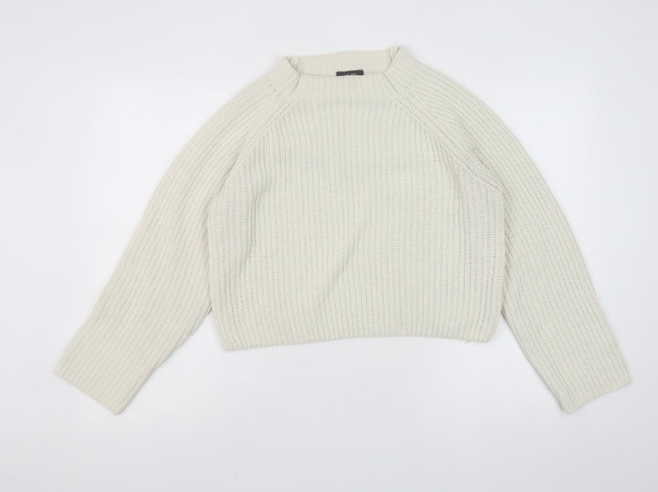 Love Tree Women Ivory Chunky-Knit High Neck Pullover Jumper M