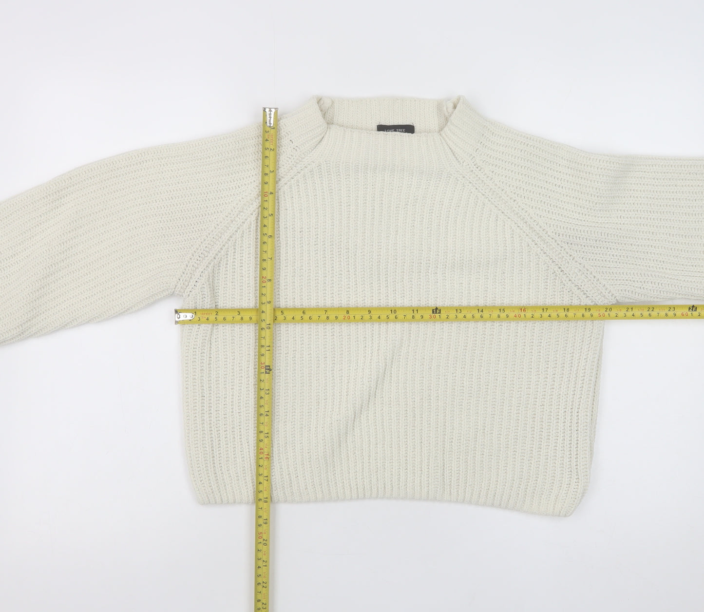 Love Tree Women Ivory Chunky-Knit High Neck Pullover Jumper M