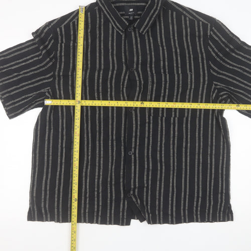 H&M Men’s Black Striped Short Sleeve Button-Up Shirt XL Regular Fit