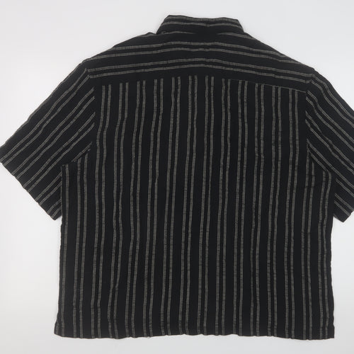 H&M Men’s Black Striped Short Sleeve Button-Up Shirt XL Regular Fit