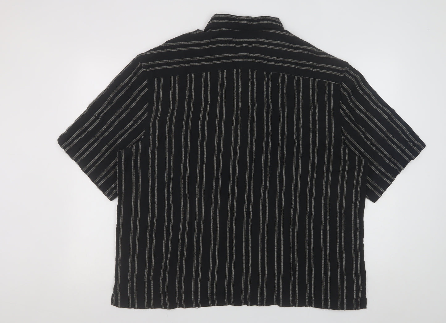 H&M Men’s Black Striped Short Sleeve Button-Up Shirt XL Regular Fit