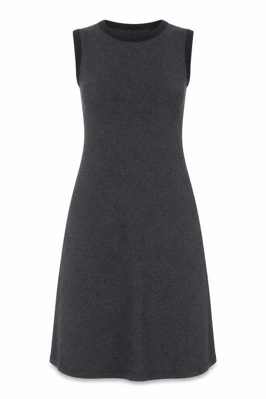 Front view of Primark Women Grey Sleeveless A-Line Knit Dress, size S