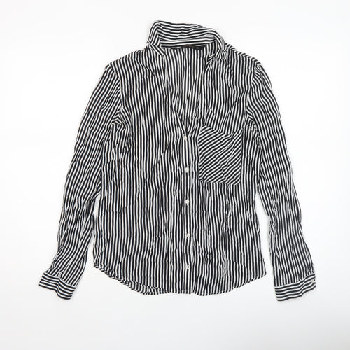 Zara Women’s Black Striped Cotton Button-Up Shirt Size S