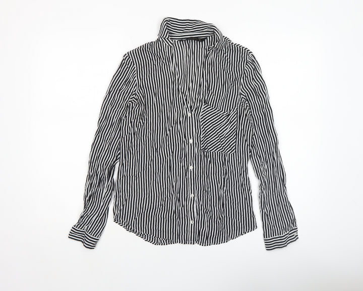 Zara Women’s Black Striped Cotton Button-Up Shirt Size S