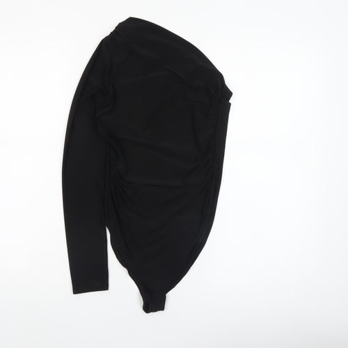 River Island Women's Black One Shoulder Long Sleeve Bodysuit Size 8