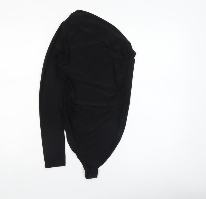 River Island Women's Black One Shoulder Long Sleeve Bodysuit Size 8
