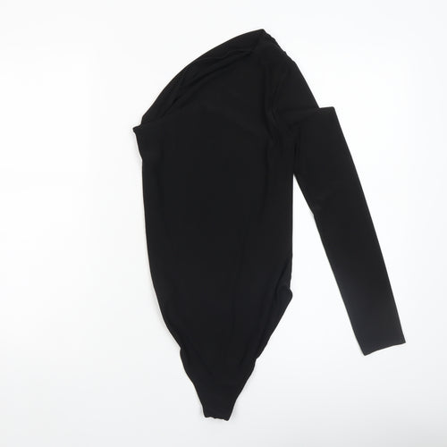 River Island Women's Black One Shoulder Long Sleeve Bodysuit Size 8