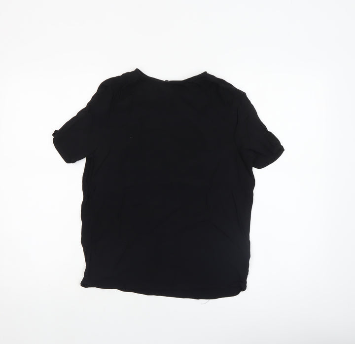 H&M Women’s Black Short Sleeve Basic Viscose Blouse UK 8