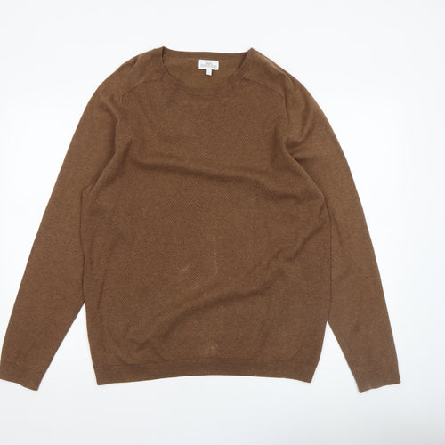 Next Men's Brown Cotton Blend Crew Neck Jumper Size L
