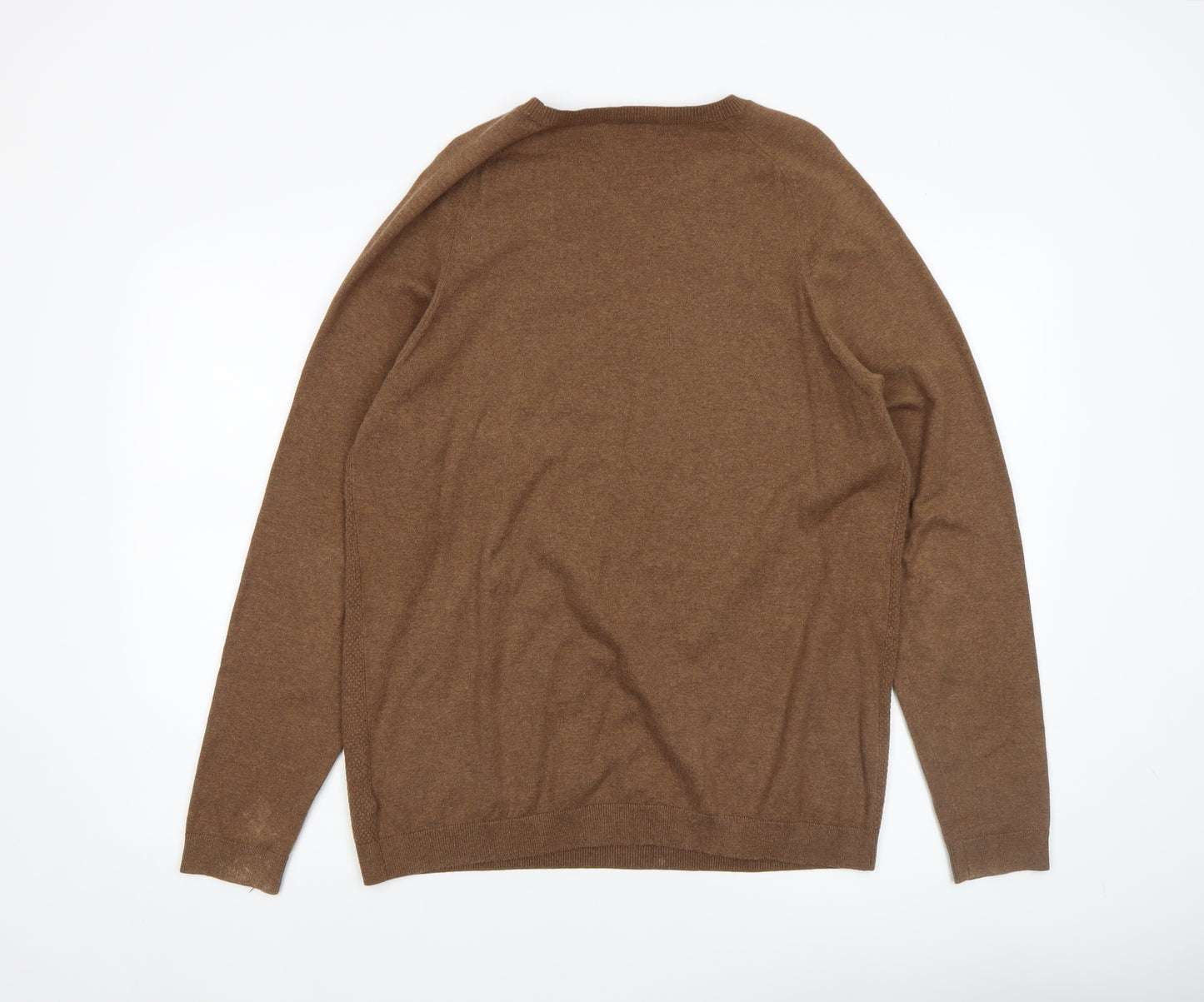 Next Men's Brown Cotton Blend Crew Neck Jumper Size L