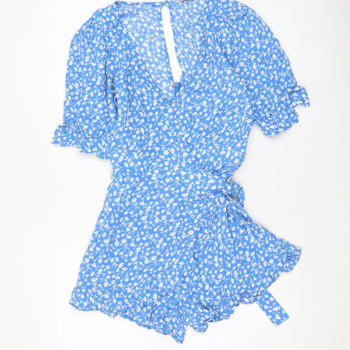 Ghanda Co Blue Floral Wrap Playsuit XS Womens Summer Rayon Romper