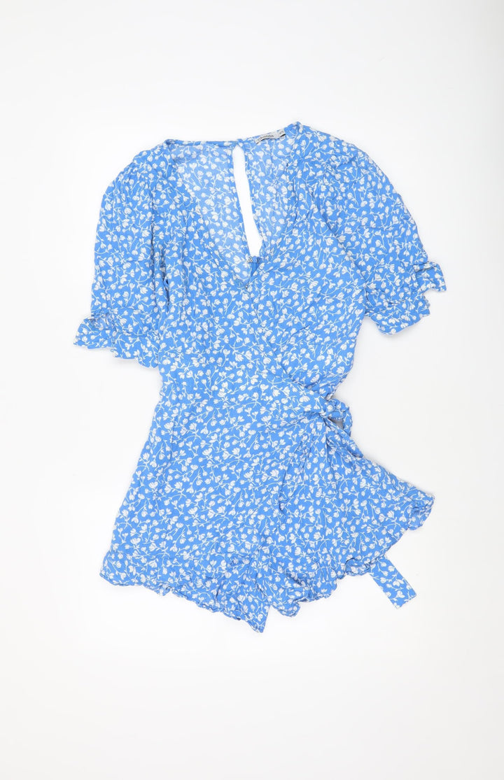 Ghanda Co Blue Floral Wrap Playsuit XS Womens Summer Rayon Romper