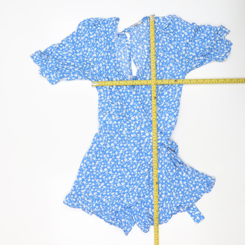 Ghanda Co Blue Floral Wrap Playsuit XS Womens Summer Rayon Romper