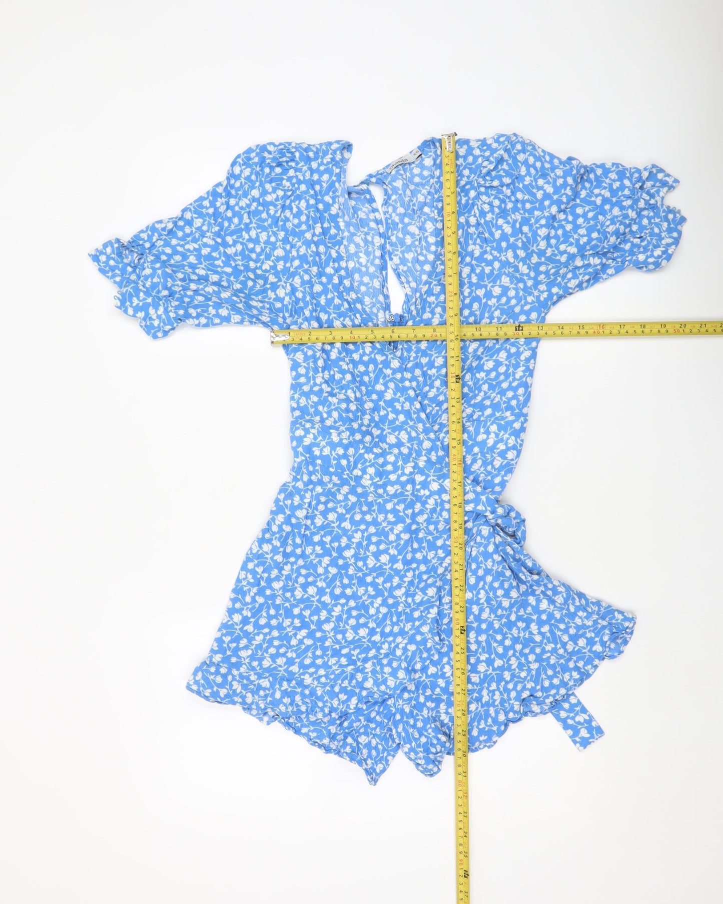 Ghanda Co Blue Floral Wrap Playsuit XS Womens Summer Rayon Romper