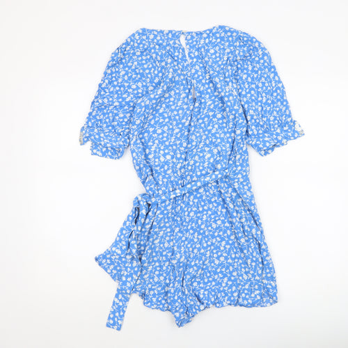 Ghanda Co Blue Floral Wrap Playsuit XS Womens Summer Rayon Romper