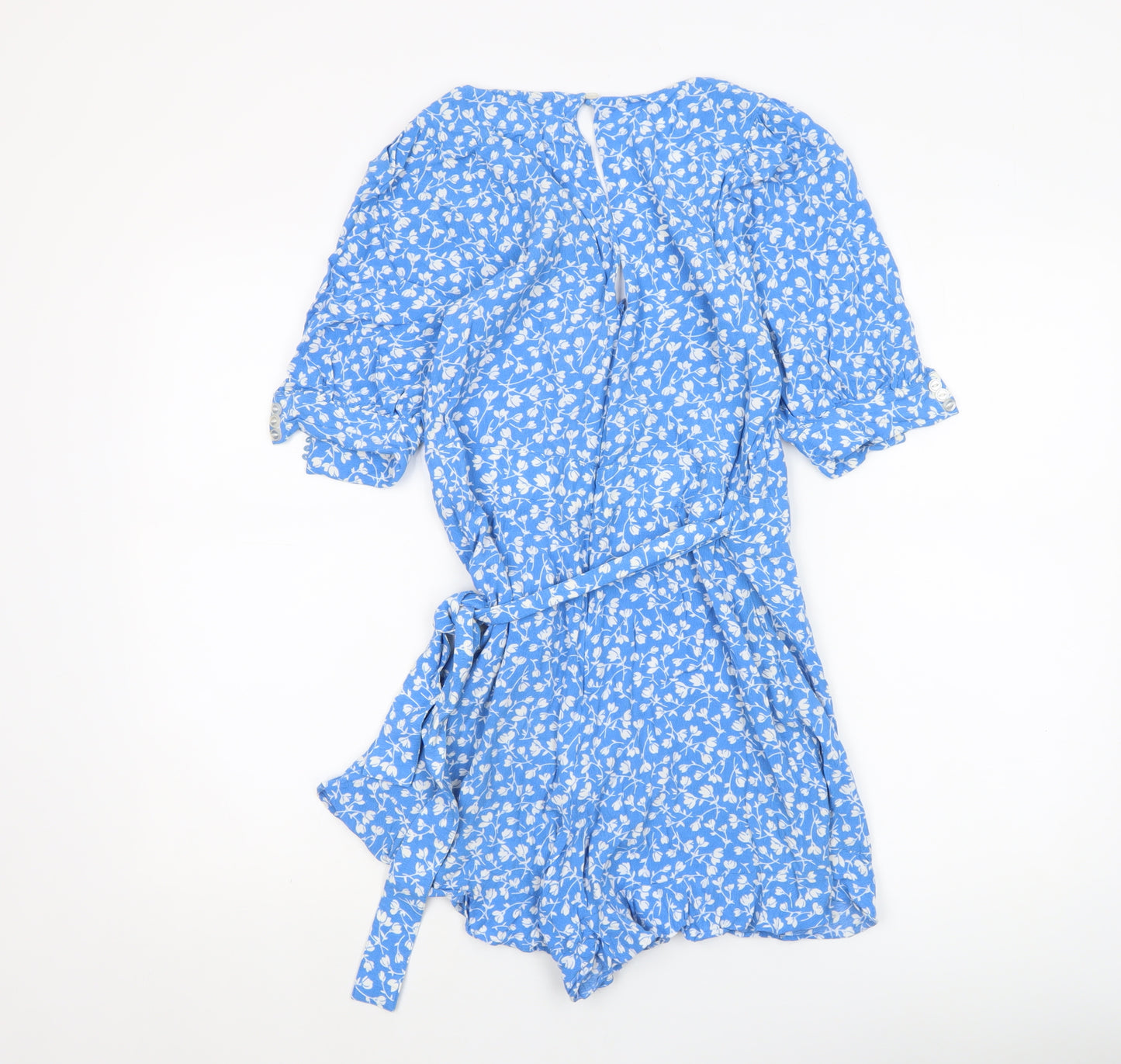 Ghanda Co Blue Floral Wrap Playsuit XS Womens Summer Rayon Romper
