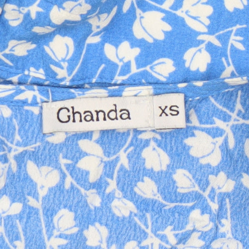 Ghanda Co Blue Floral Wrap Playsuit XS Womens Summer Rayon Romper