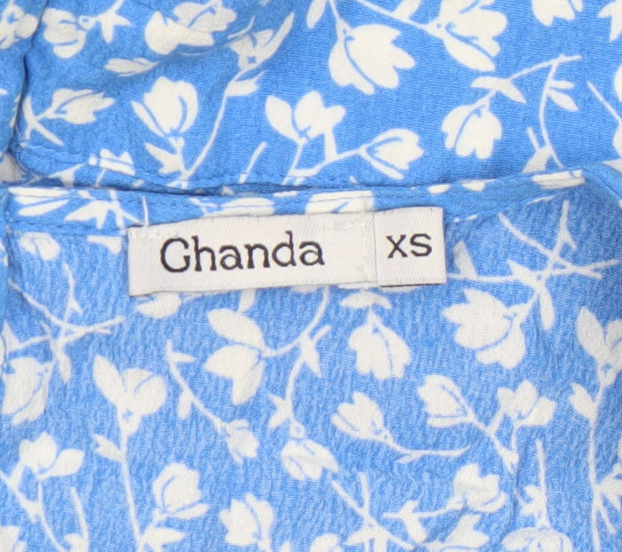 Ghanda Co Blue Floral Wrap Playsuit XS Womens Summer Rayon Romper