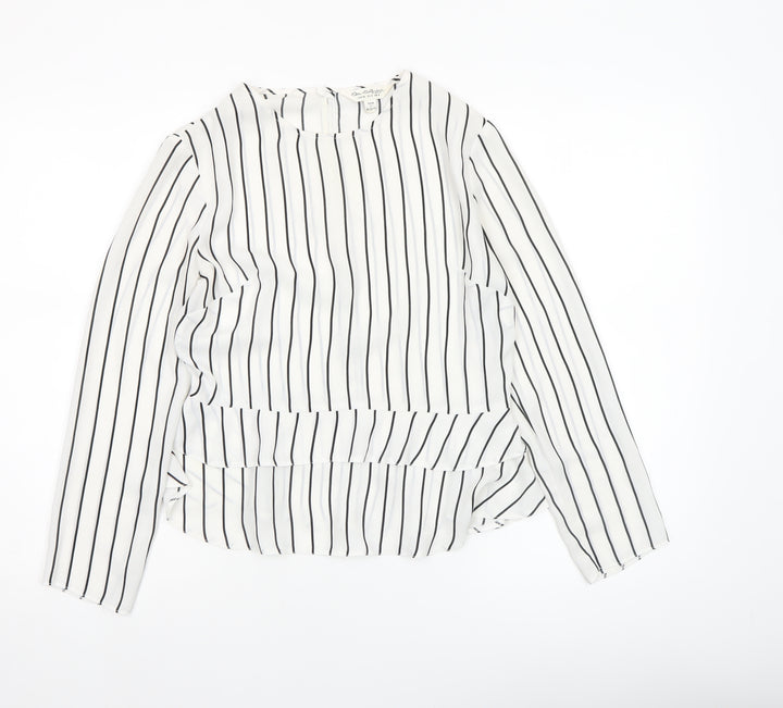 Miss Selfridge Women’s White Striped Long Sleeve Tunic Blouse Size 8