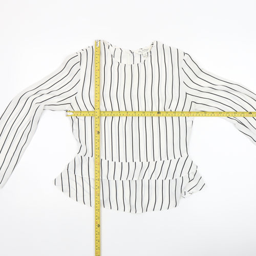 Miss Selfridge Women’s White Striped Long Sleeve Tunic Blouse Size 8