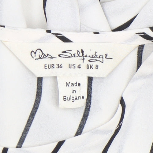 Miss Selfridge Women’s White Striped Long Sleeve Tunic Blouse Size 8