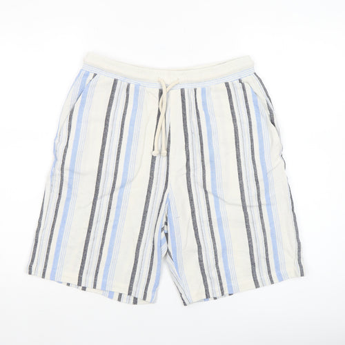Bershka Men's Multicoloured Striped Casual Drawstring Shorts Size M