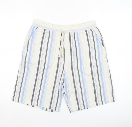 Bershka Men's Multicoloured Striped Casual Drawstring Shorts Size M