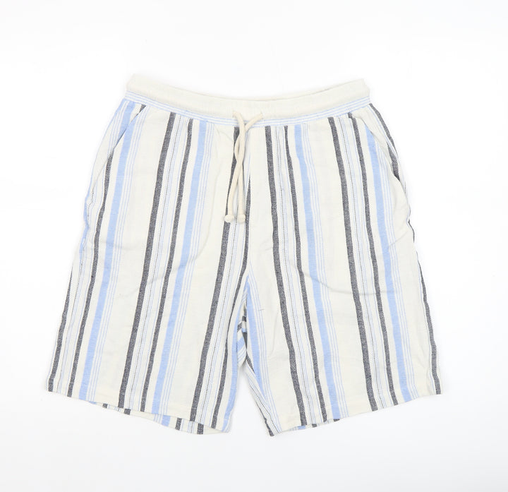 Bershka Men's Multicoloured Striped Casual Drawstring Shorts Size M