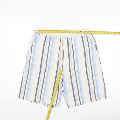 Bershka Men's Multicoloured Striped Casual Drawstring Shorts Size M
