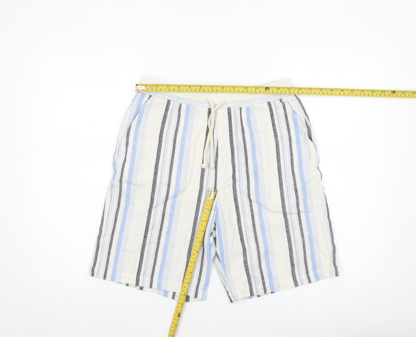 Bershka Men's Multicoloured Striped Casual Drawstring Shorts Size M