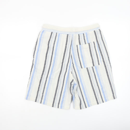 Bershka Men's Multicoloured Striped Casual Drawstring Shorts Size M