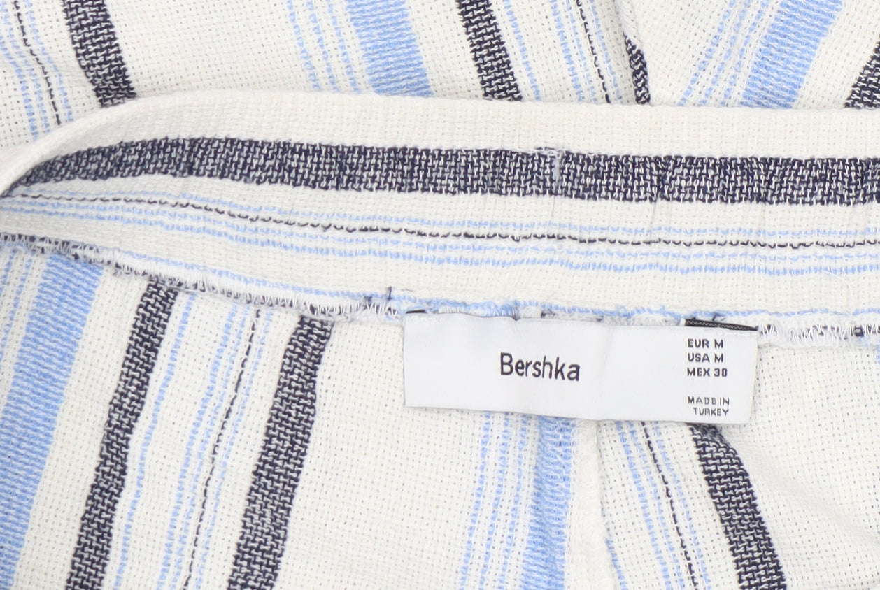 Bershka Men's Multicoloured Striped Casual Drawstring Shorts Size M