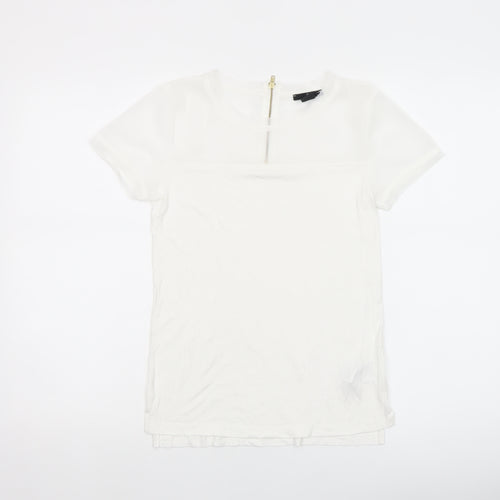 H&M Women’s White Short Sleeve Zip Back Viscose Top XS