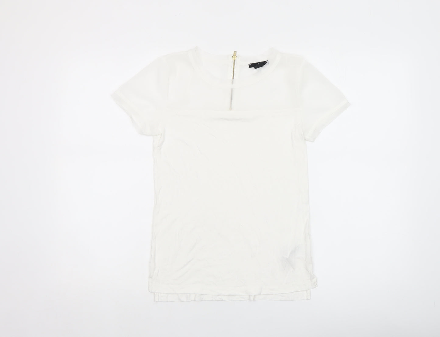 H&M Women’s White Short Sleeve Zip Back Viscose Top XS