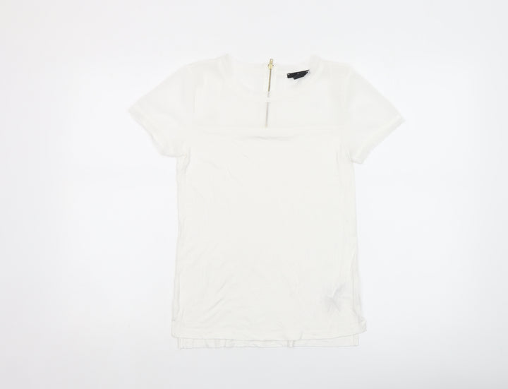 H&M Women’s White Short Sleeve Zip Back Viscose Top XS