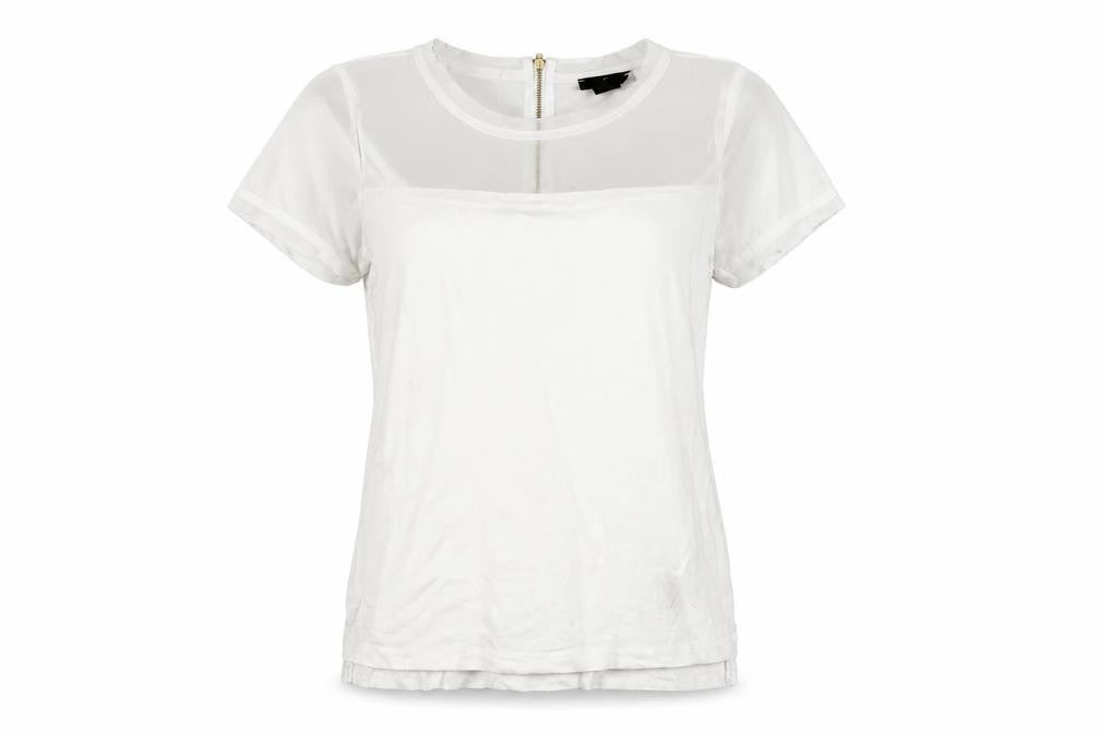 H&M Women’s White Short Sleeve Zip Back Viscose Top XS