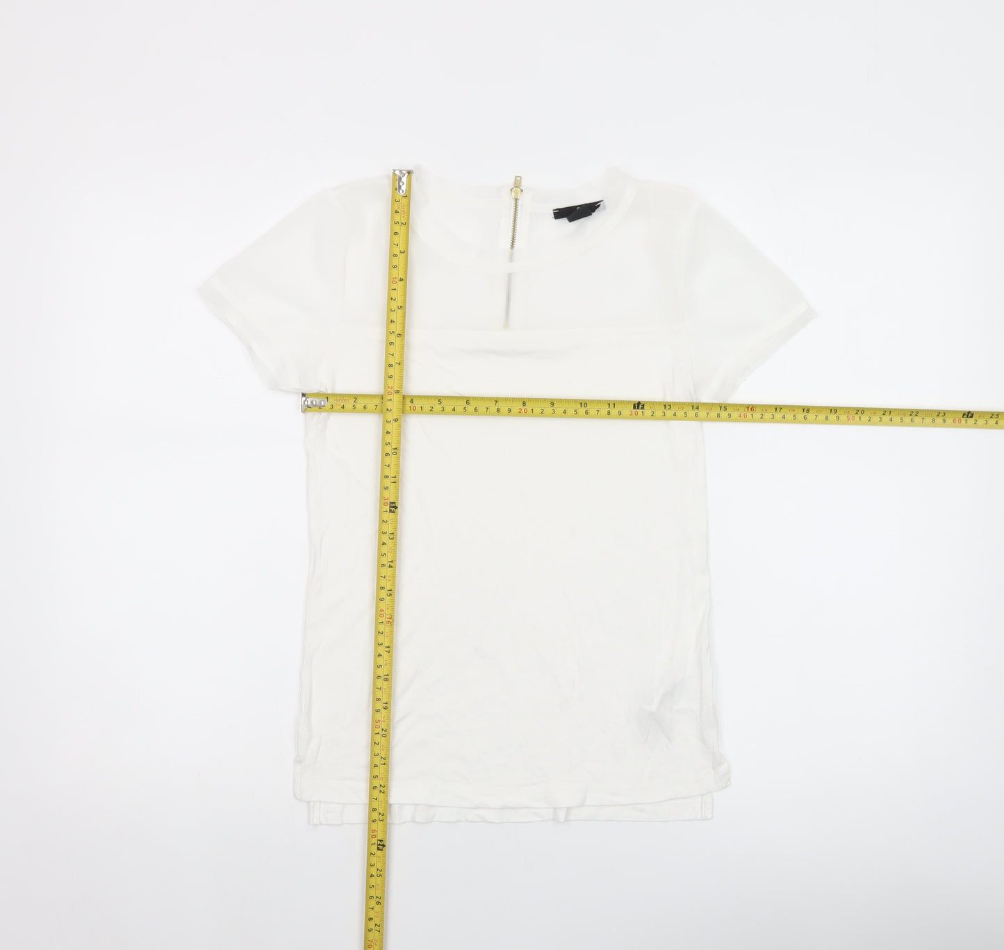H&M Women’s White Short Sleeve Zip Back Viscose Top XS