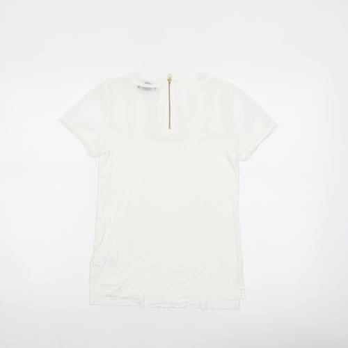 H&M Women’s White Short Sleeve Zip Back Viscose Top XS