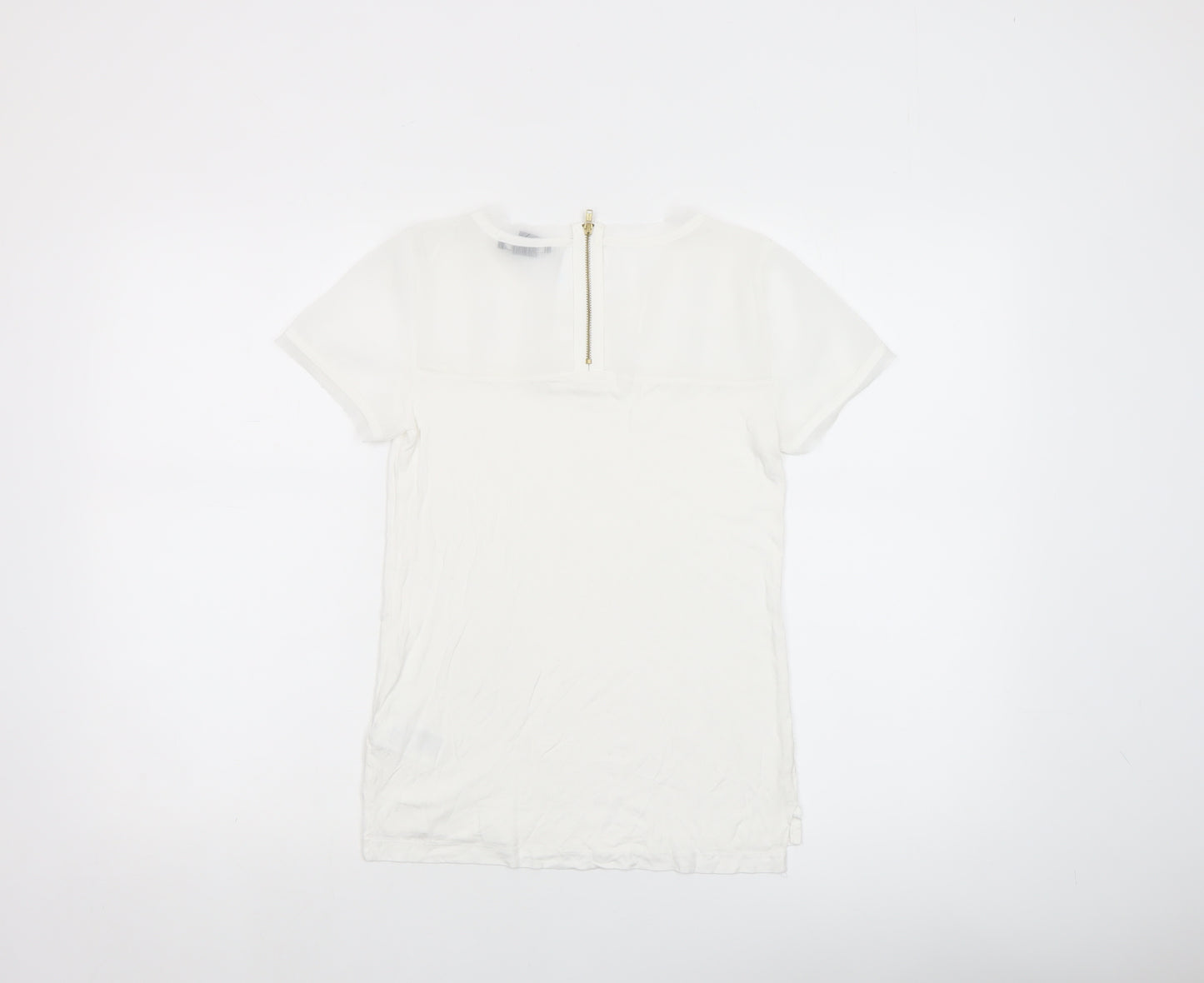 H&M Women’s White Short Sleeve Zip Back Viscose Top XS